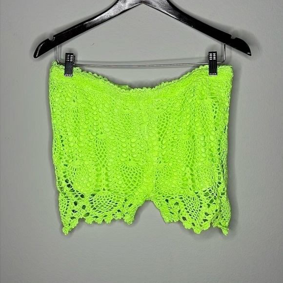 RAGA Crochet Boho Shorts Fully Lined in Lime Green Size Large NWT! - Picture 1 of 5